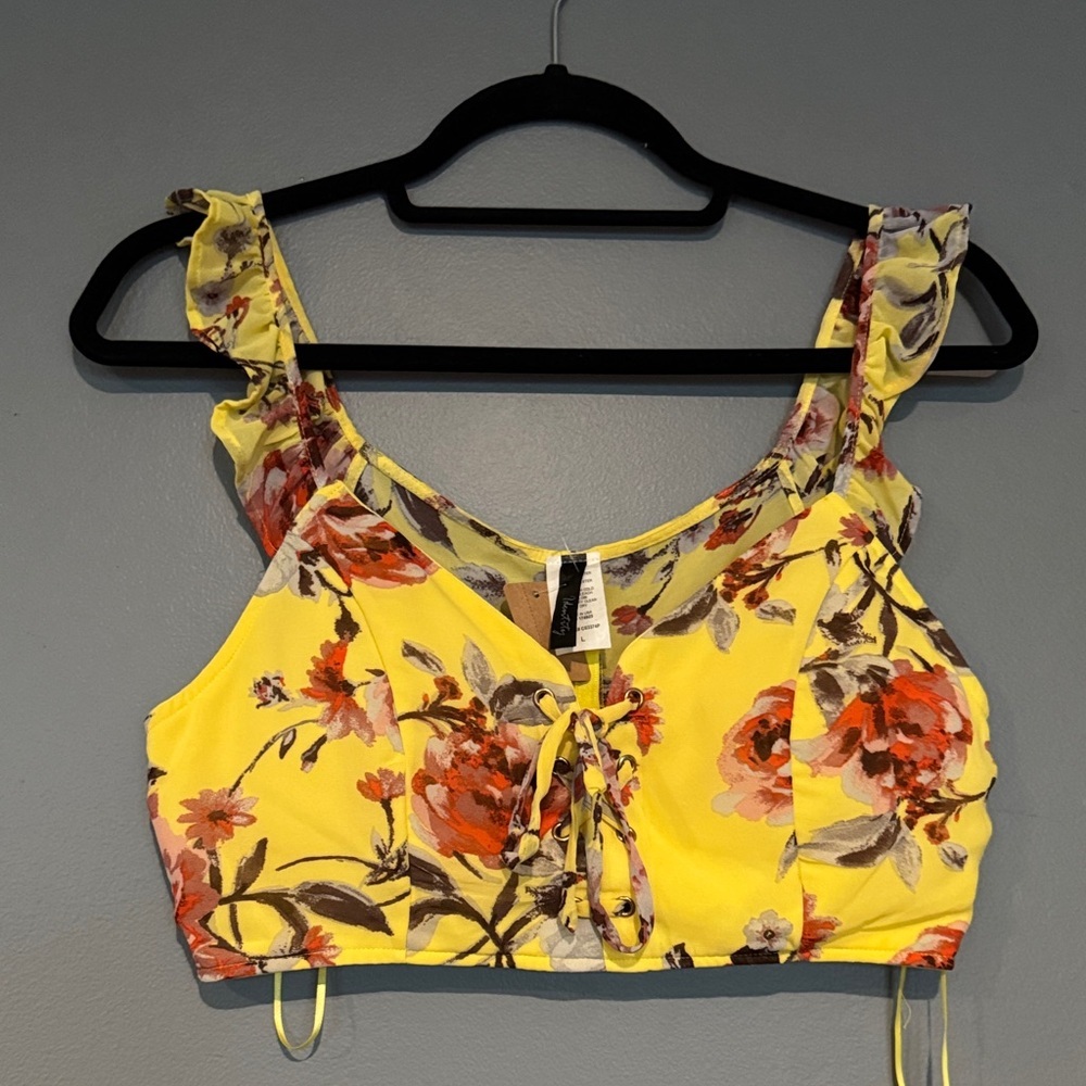Vibrant Floral‎ Yellow Tank Top with Tie Detail